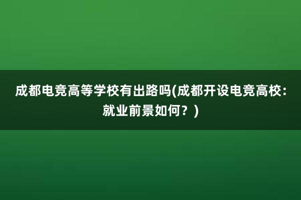 成都电竞高等学校有出路吗(成都开设电竞高校：就业前景如何？)