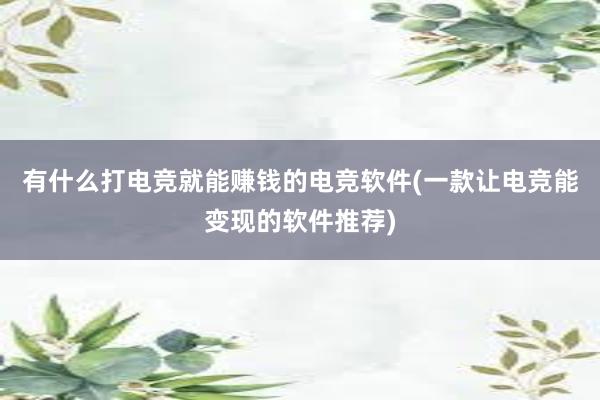 有什么打电竞就能赚钱的电竞软件(一款让电竞能变现的软件推荐)