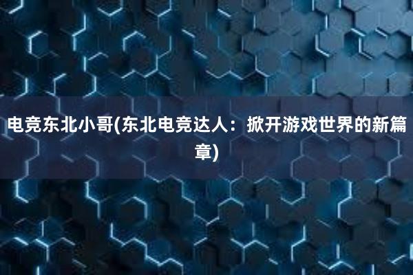 电竞东北小哥(东北电竞达人：掀开游戏世界的新篇章)