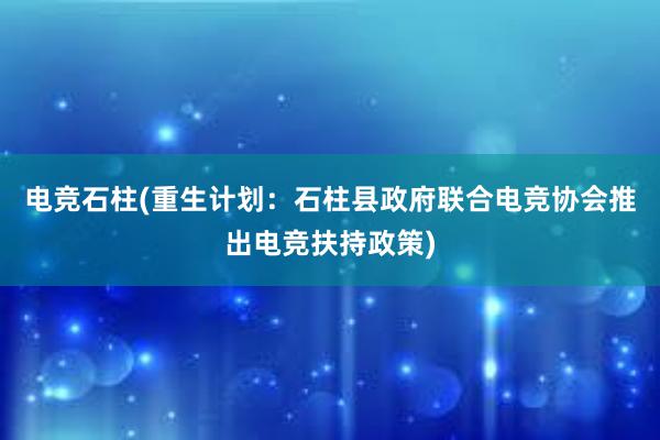 电竞石柱(重生计划：石柱县政府联合电竞协会推出电竞扶持政策)