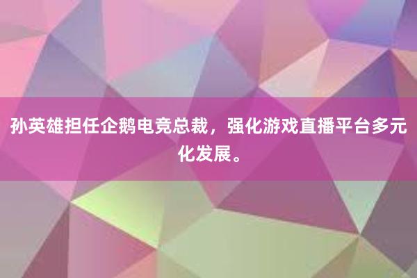 孙英雄担任企鹅电竞总裁，强化游戏直播平台多元化发展。